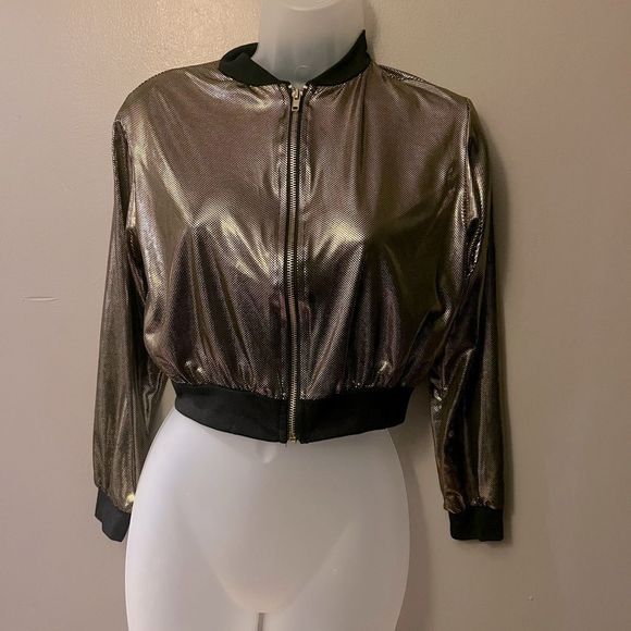 Revolution Dancewear Jackets & Blazers - Revolution Dancewear jacket - gold metallic cropped full zip bomber style
